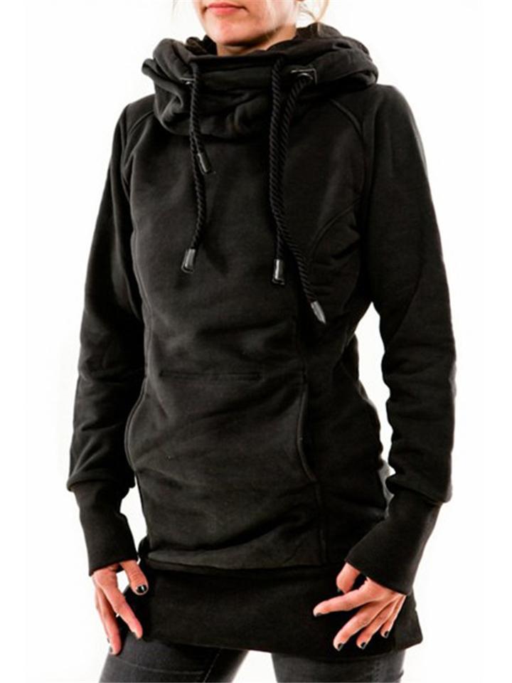 With And Front Hooded Pocket Fit Slim Sweatshirt Pullover Drawstring Black / S Sweaters-L