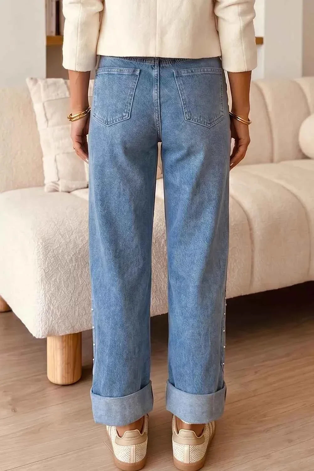 Side Seam Rivet Detail Ankle Length Casual Jeans
