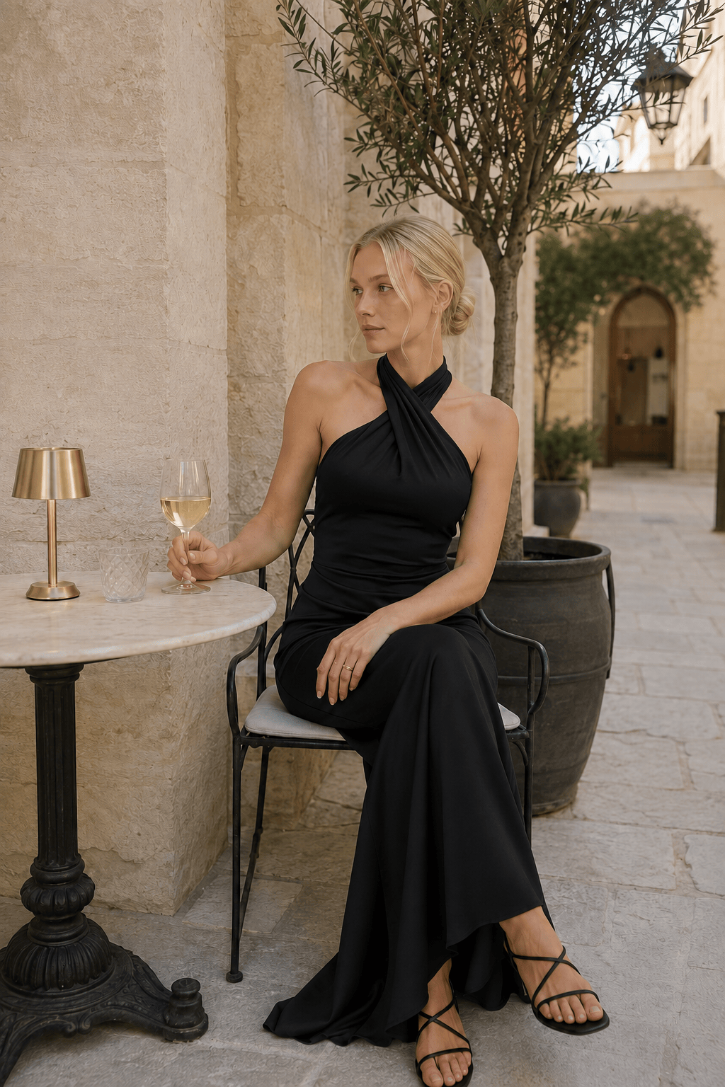 Cross Halter Neck Ruched Mermaid Maxi Gown 4