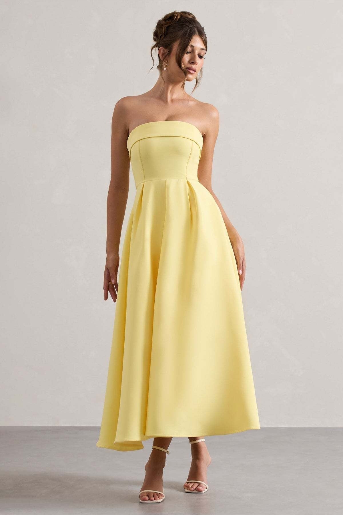 Strapless Fold Over Neck Box Pleat A-Line Midi Cocktail Dress - View 13