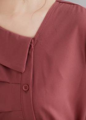 Asymmetric Collar Button Front Pocket Tie Belt A-Line Dress - View 5