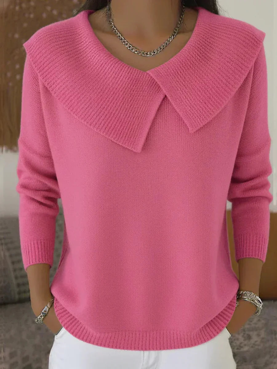 Oversized Lapel Collar Long Sleeve Knit Sweater 2