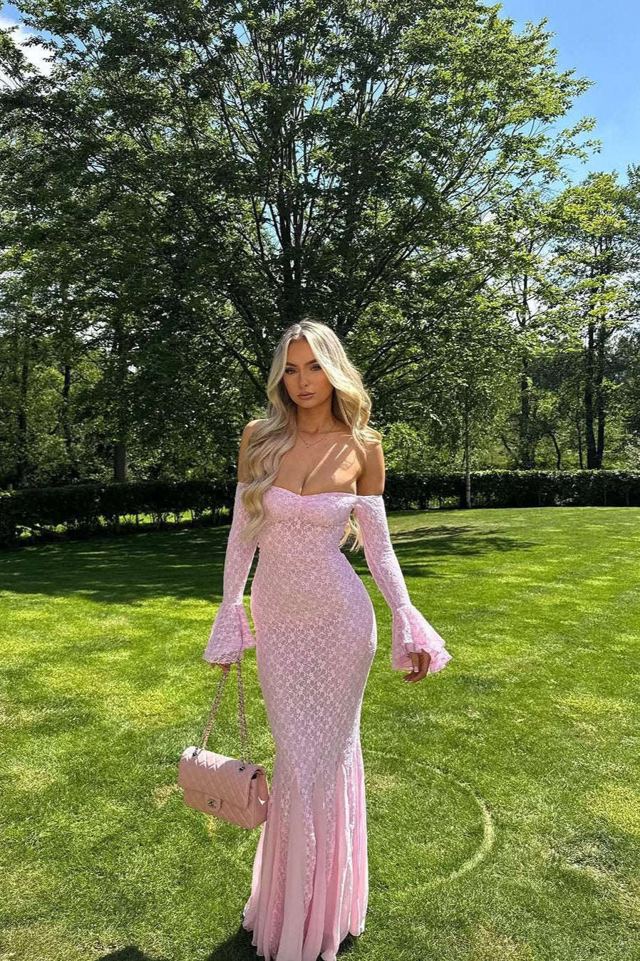 Lace Off Shoulder Sweetheart Bell Sleeve Mermaid Gown - View 4