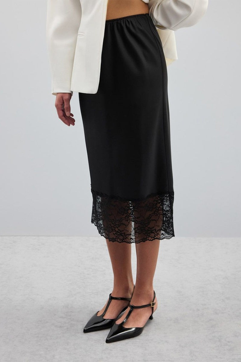Lace Insert Satin Skirt