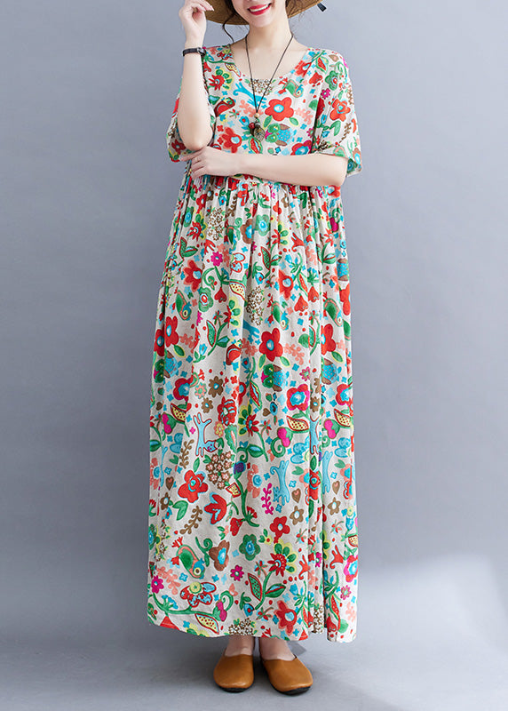 Floral Graphic Print Round Neck Short Sleeve Maxi Dress - View 2