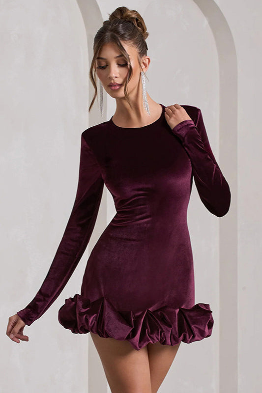 Velvet Crew Neck Ruched Midi Dress