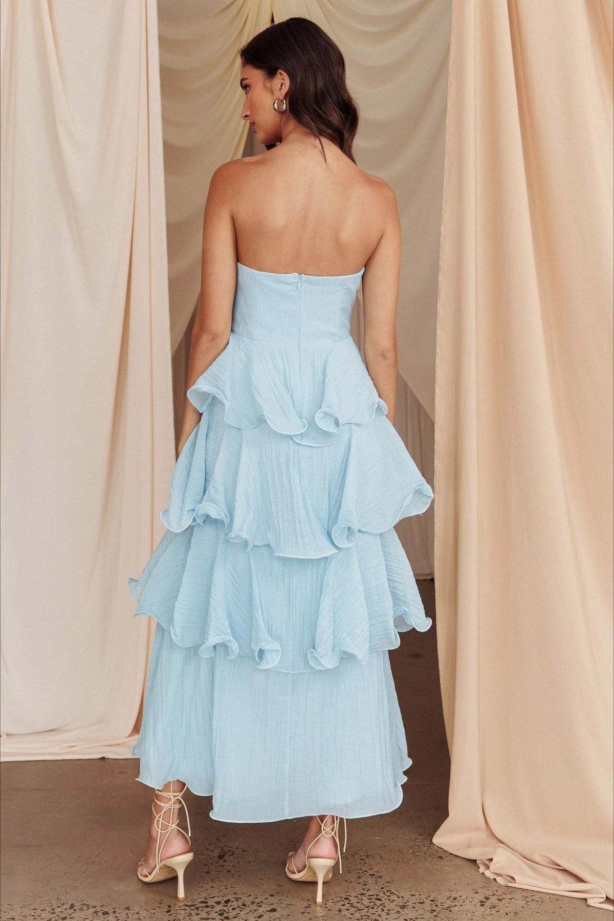 Strapless Tiered Ruffle Fit and Flare Midi Dress - View 6