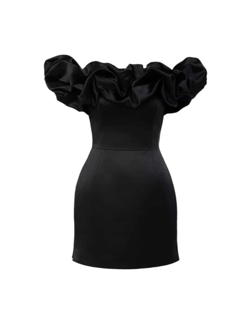 Satin Off Shoulder Ruffle Sweetheart Ruched Bodycon Mini Dress - View 8