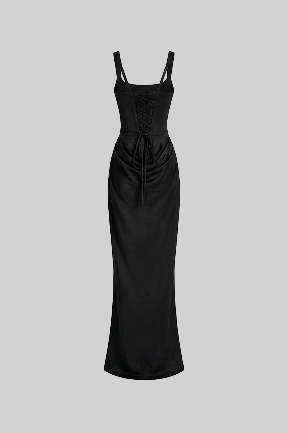 Corset Maxi Dress with Draped Hip Detail – Black - View 2