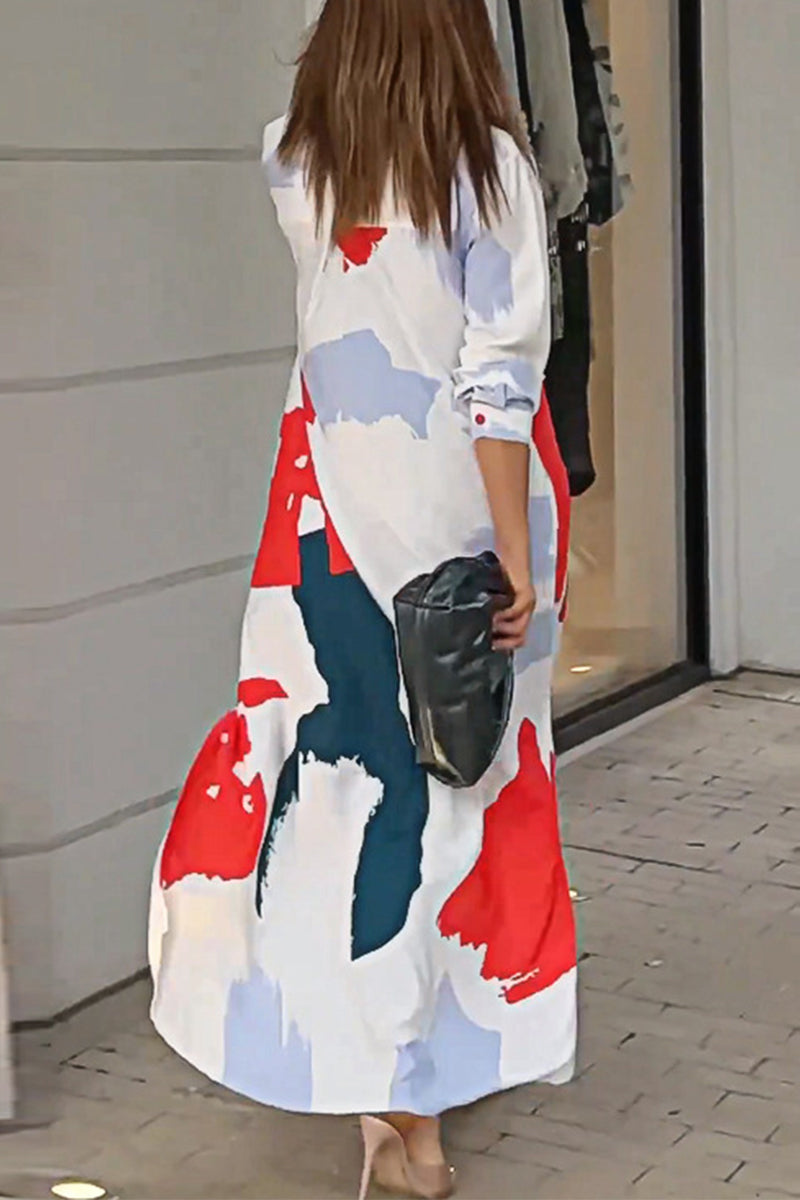 Collared Button Front Long Sleeve Pocket Slit Maxi Shirt Dress - View 10