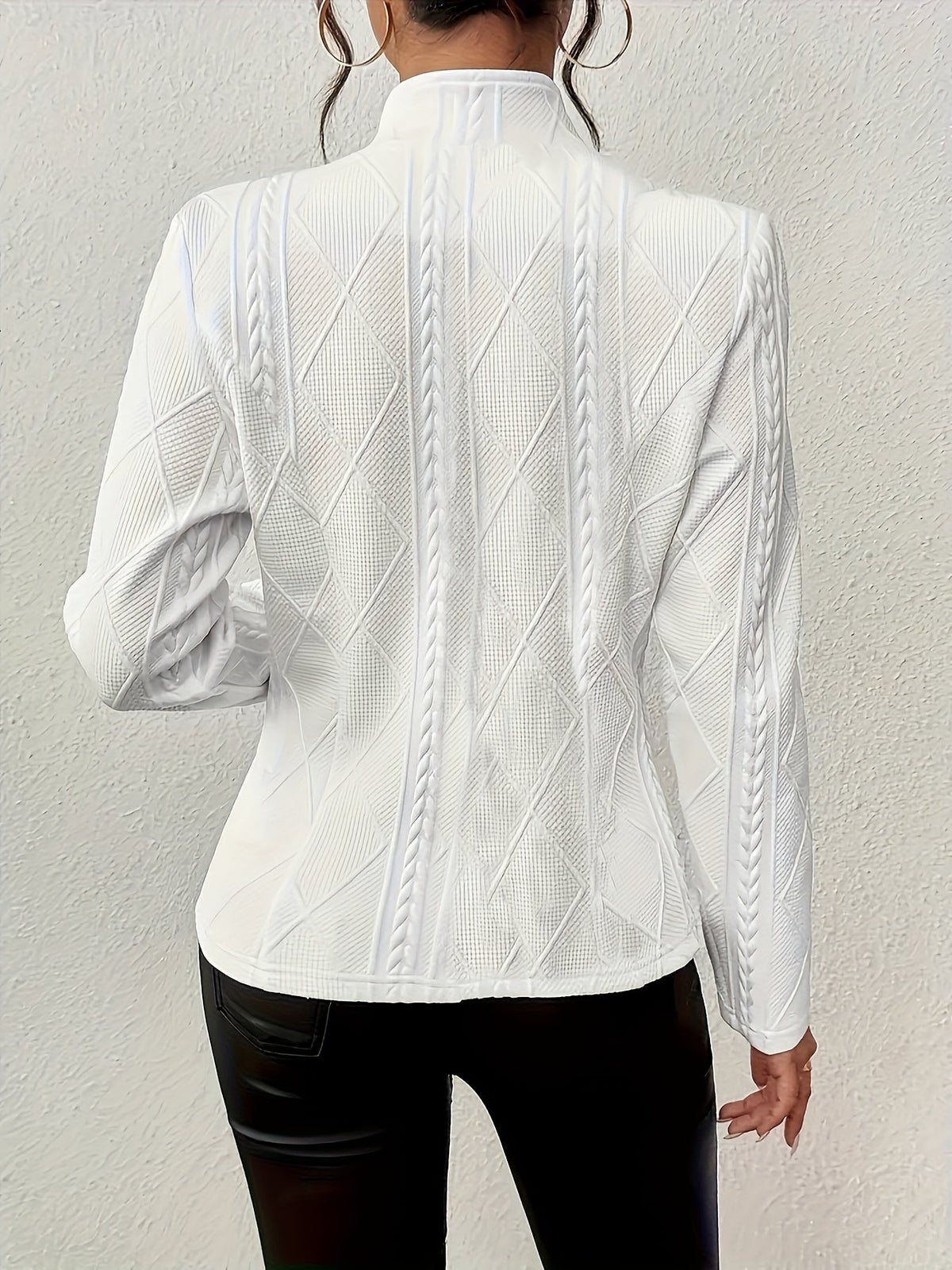 Stand Collar Textured Knit Button Front Blazer 10