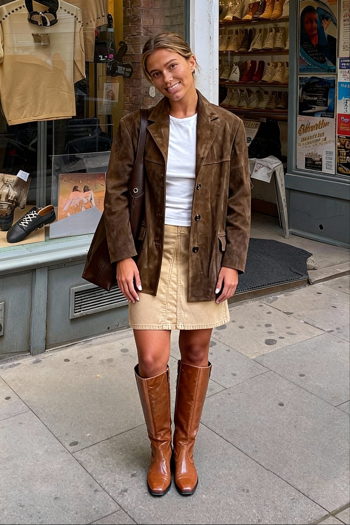 Chic Elegant Fashion Stylish Long Sleeve Brown Suede