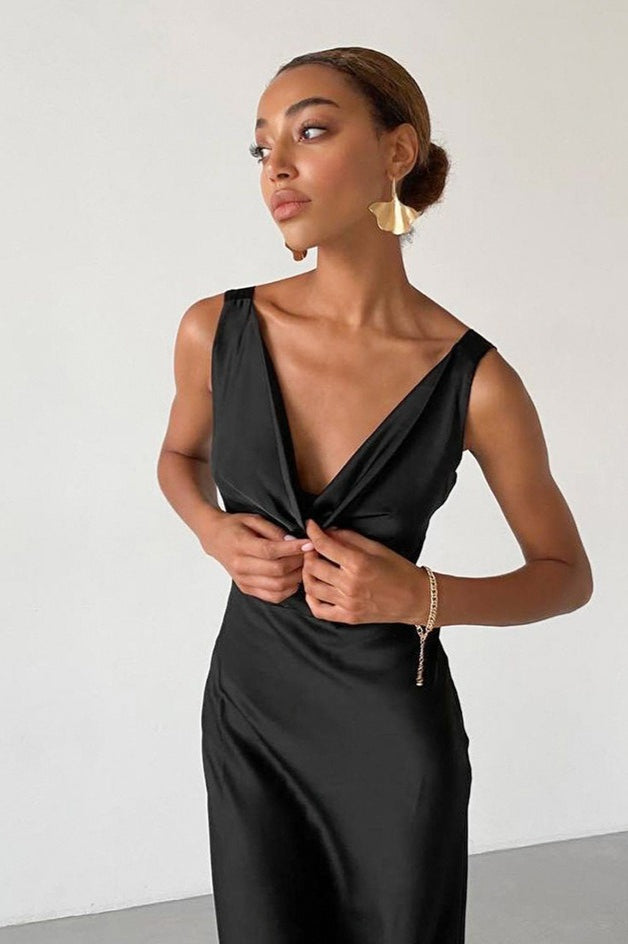 Satin Cowl Neck Sleeveless Bodycon Mermaid Maxi Gown - View 4