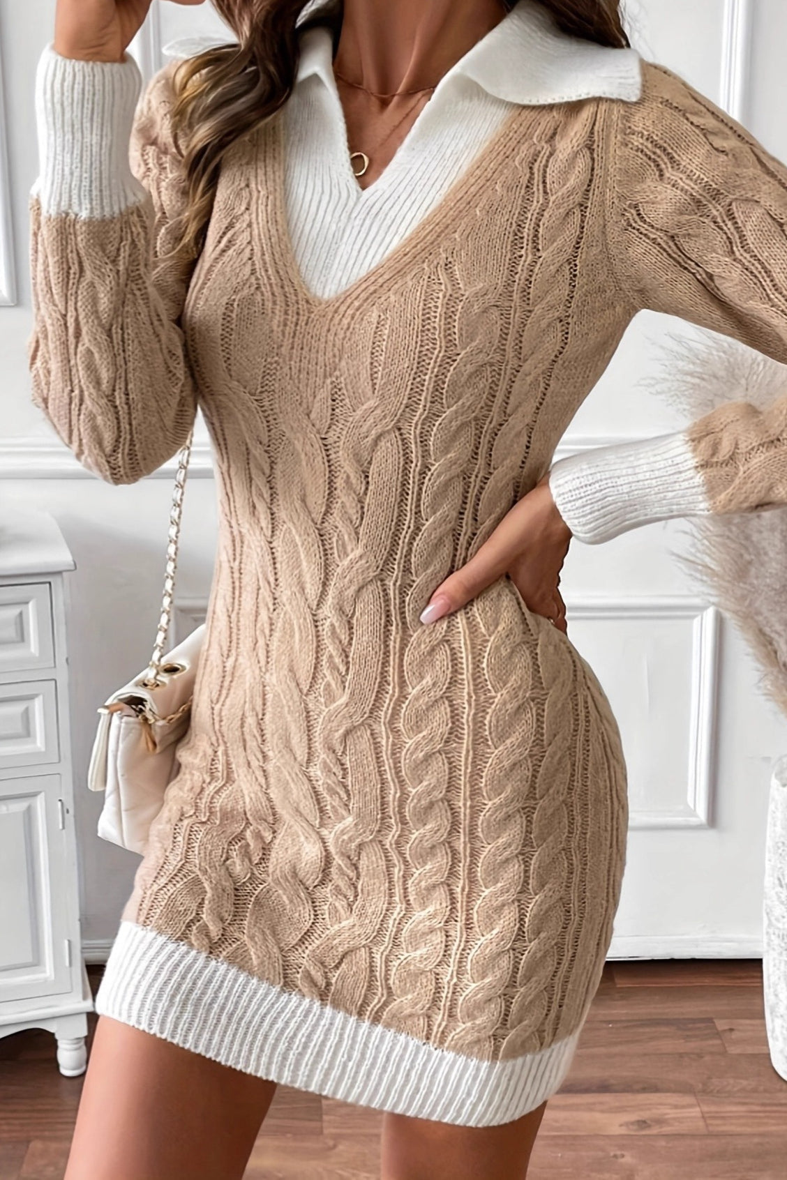 Colorblock Peter Pan Collar Sweater Dress