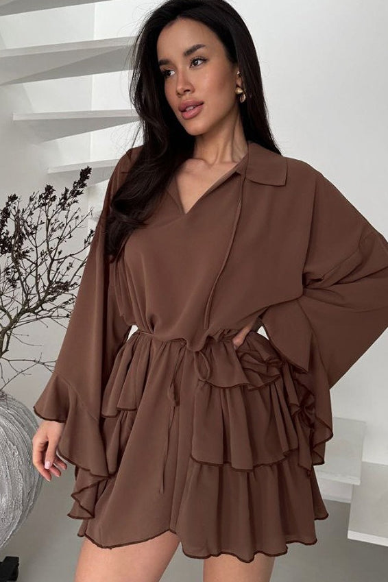 Ruffled Chiffon Pink Mini Dress - View 2