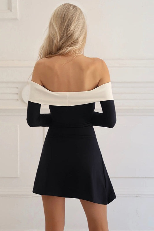 Off Shoulder Foldover Long Sleeve Bodycon Mini Dress - View 5
