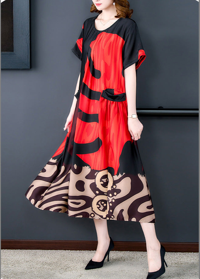 Abstract Graphic Print Round Neck Short Sleeve Pocket Midi Dress - View 4