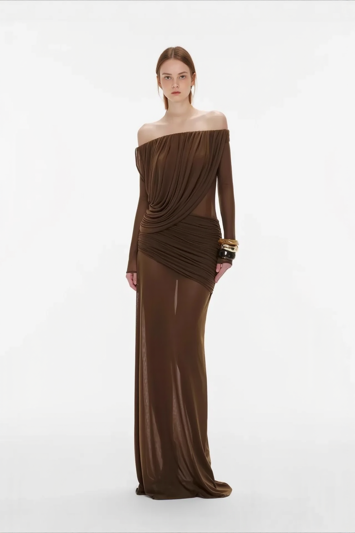 Off-the-Shoulder Sheer Mesh Bodycon Dress