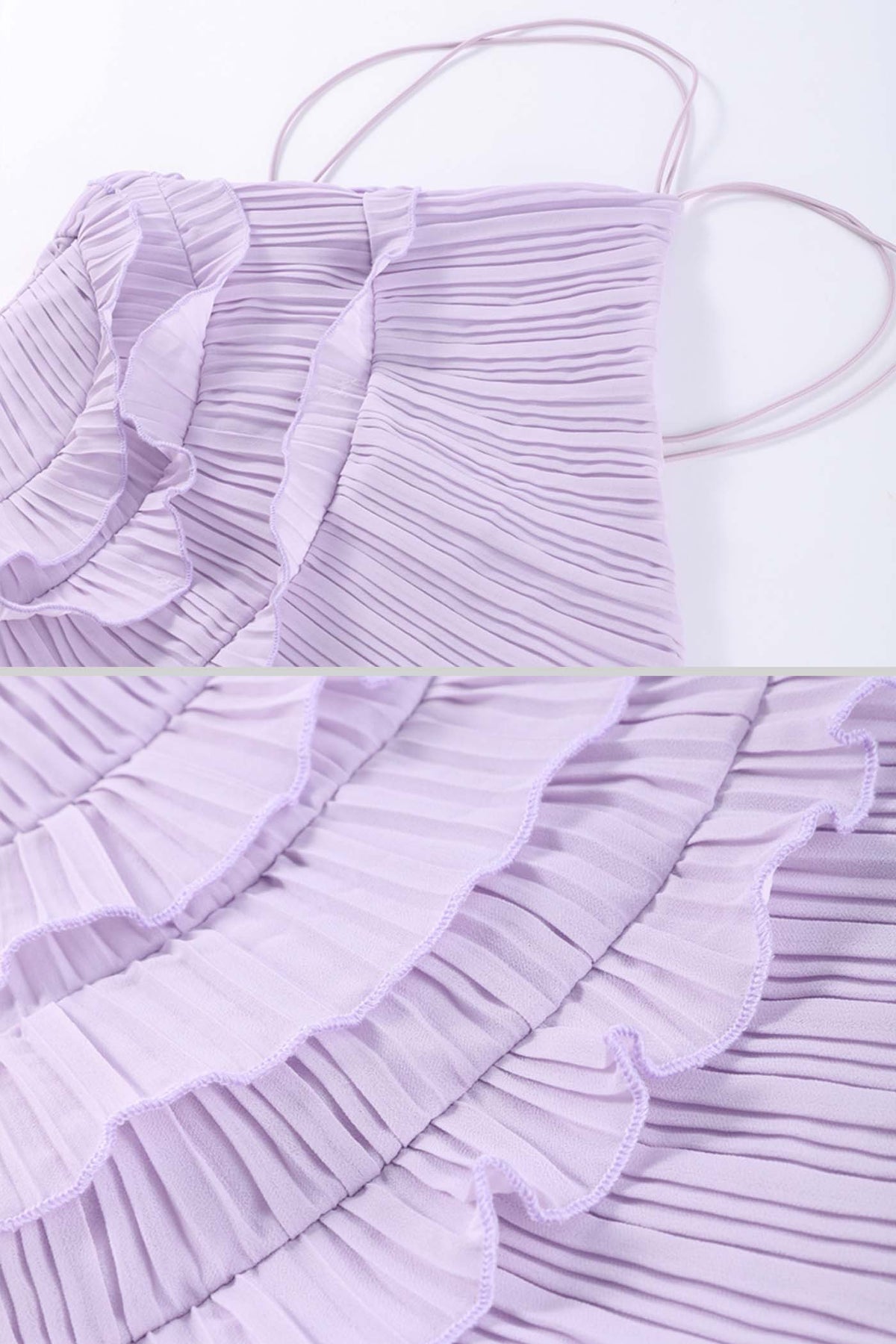 Pleated Halter Midi Dress With Cascading Ruffle Details - Lavender - View 12