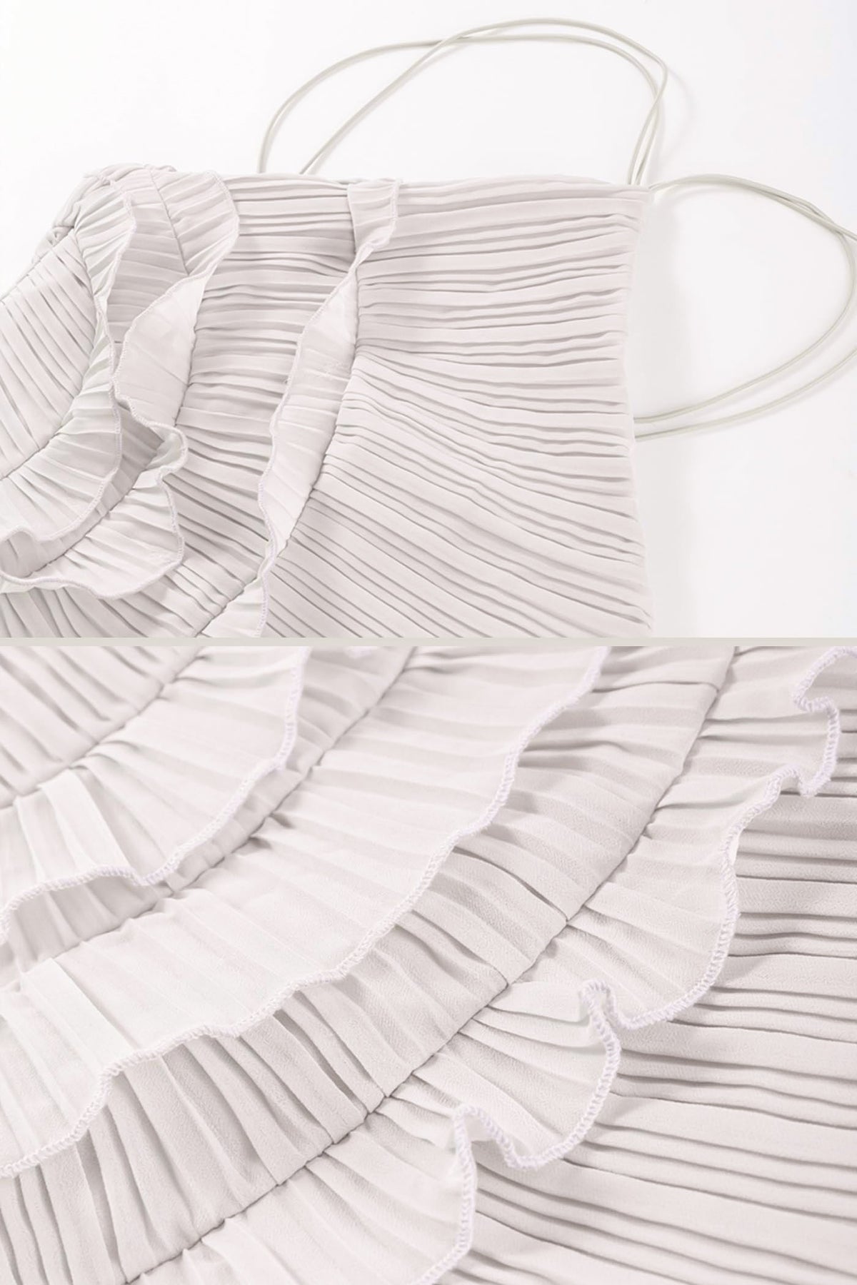 Pleated Halter Midi Dress With Cascading Ruffle Details - White - View 13