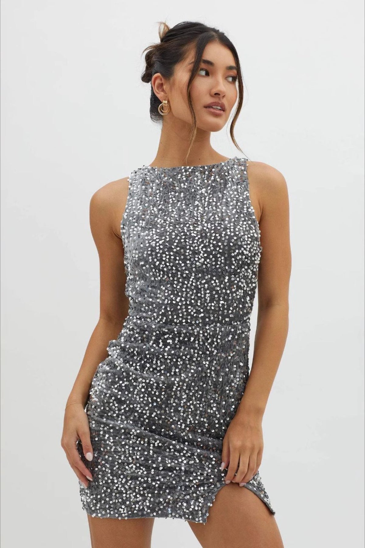 Sequin High Neck Sleeveless Bodycon Mini Party Dress - View 10