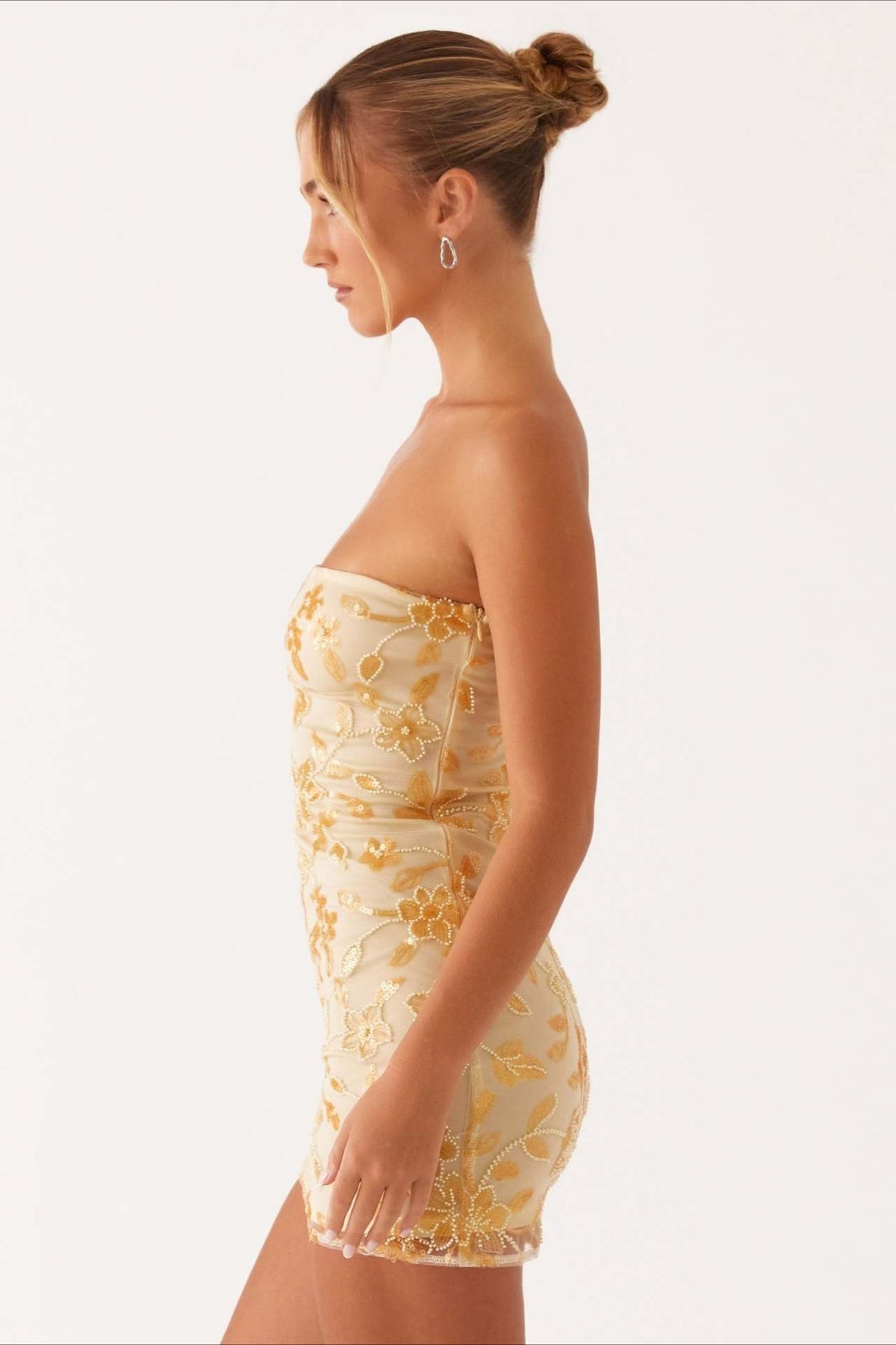 Floral Sequin Strapless Ruched Bodycon Mini Dress - View 6