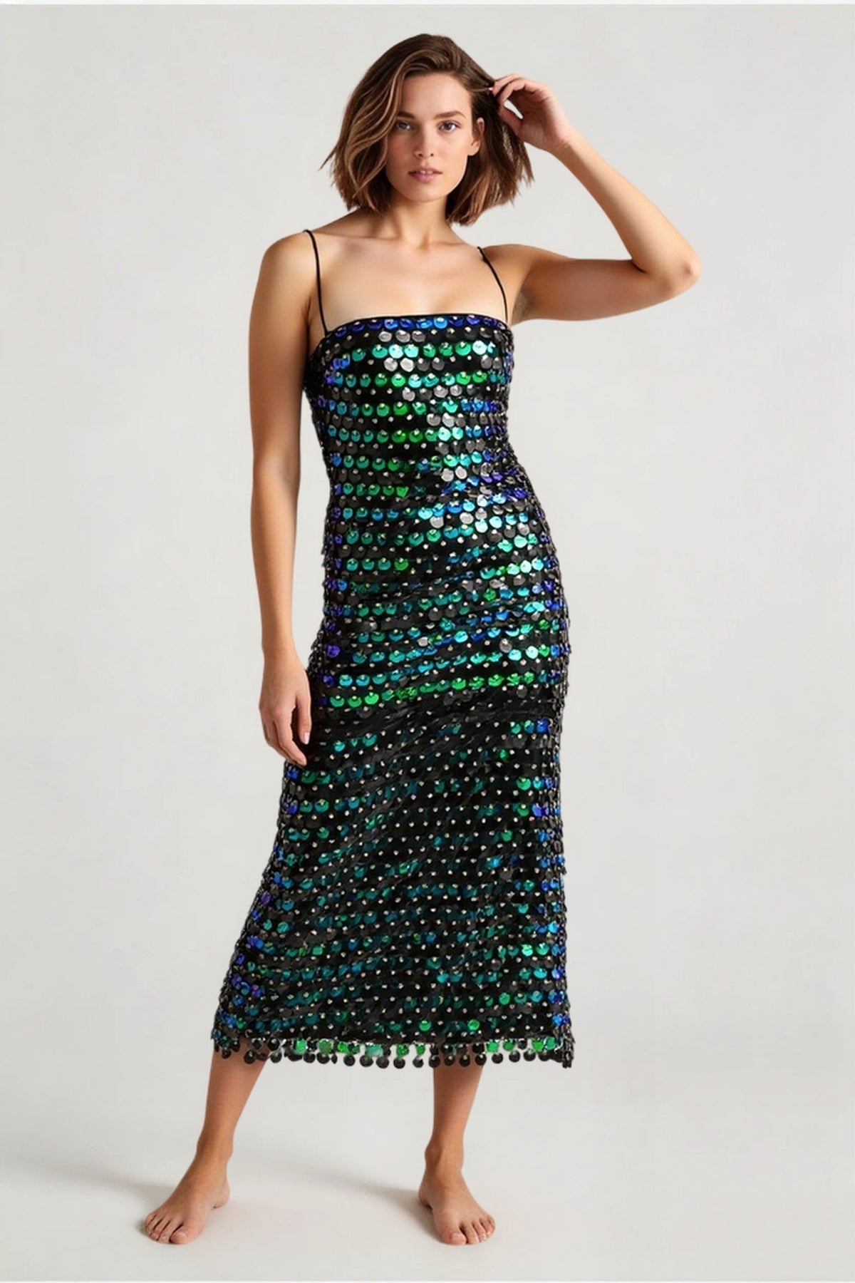 Beaded Irregular Midi Dress