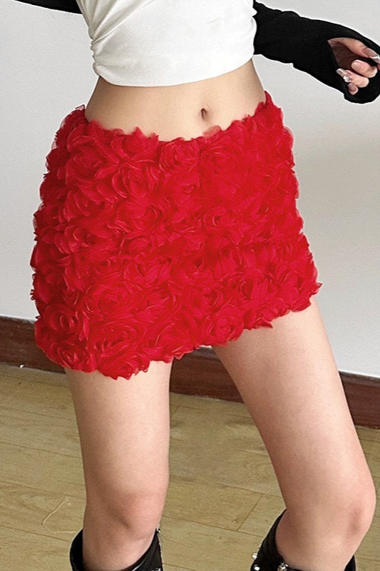 Bodycon Floral Pleated Denim Mini Skort
