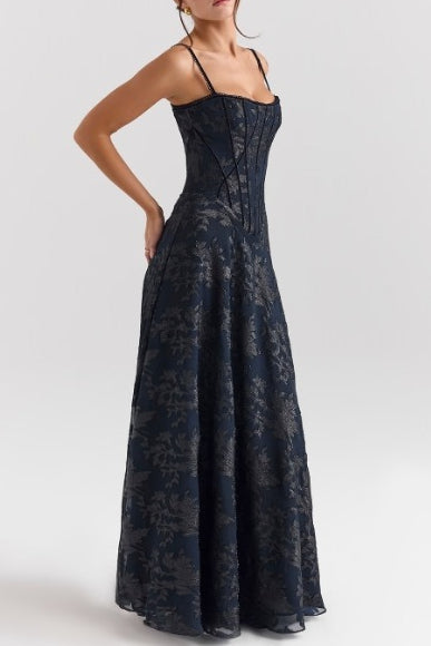 Floral Spaghetti Strap Corset A-Line Maxi Dress - View 6