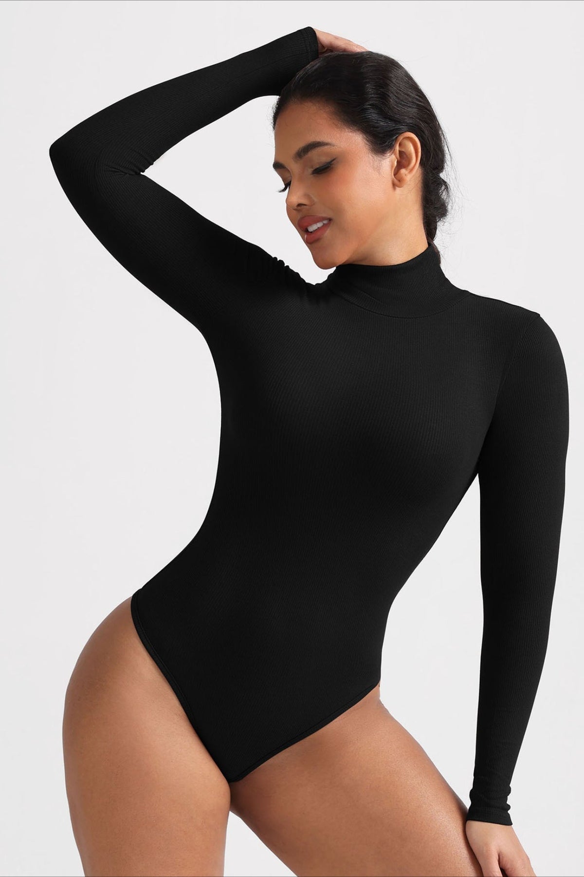 High Neck Long Sleeve Warm Tummy Control Thong Bodysuit
