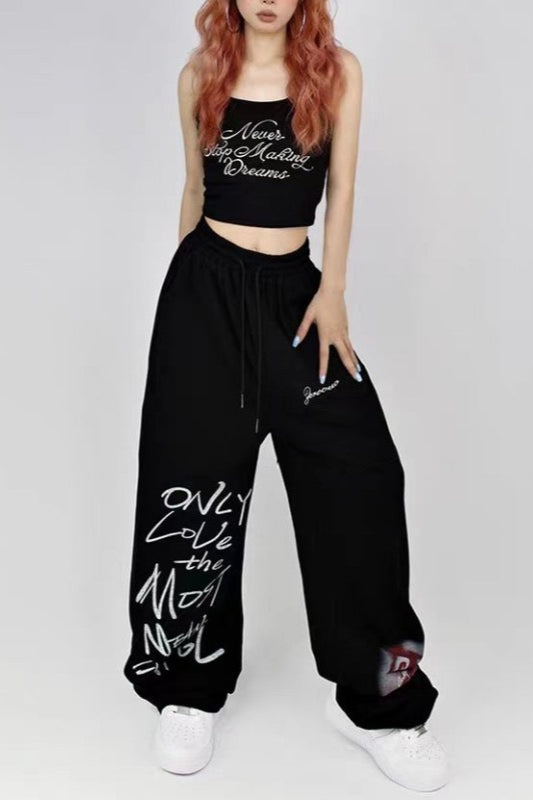 High Waist Loose Wide Leg Sporty Pants
