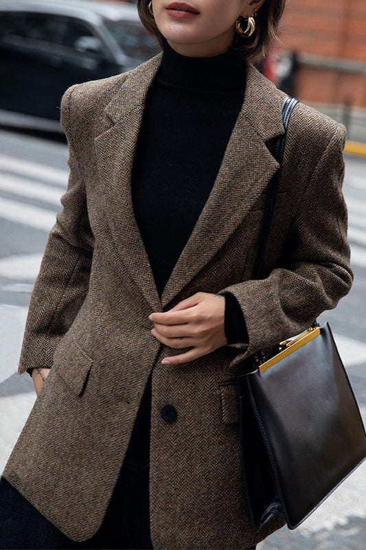 Herringbone Wool Blend Relaxed Blazer