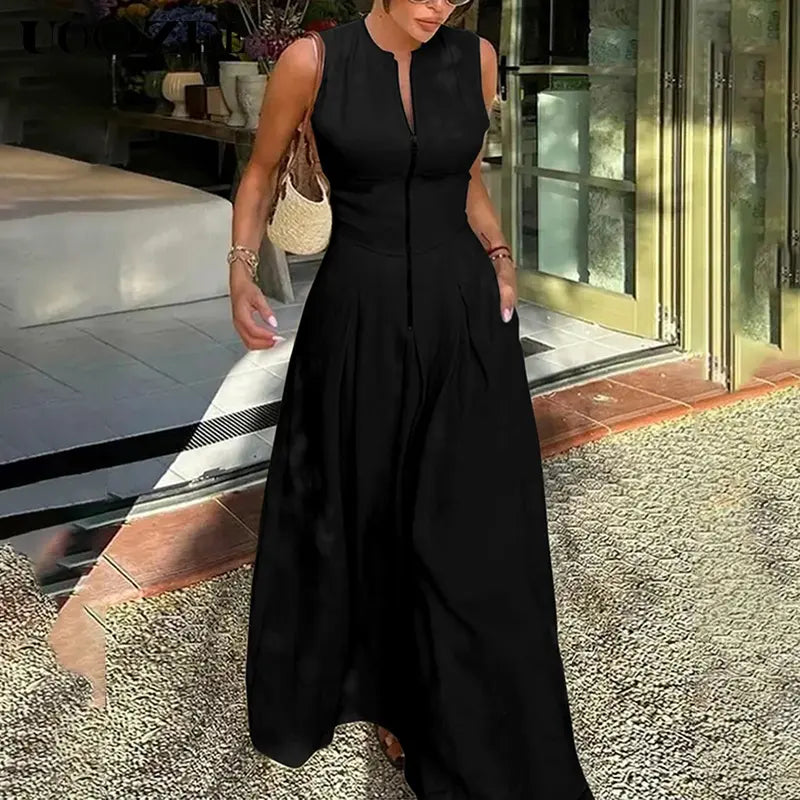 Zip Front Sleeveless Fit and Flare Maxi Dress 2