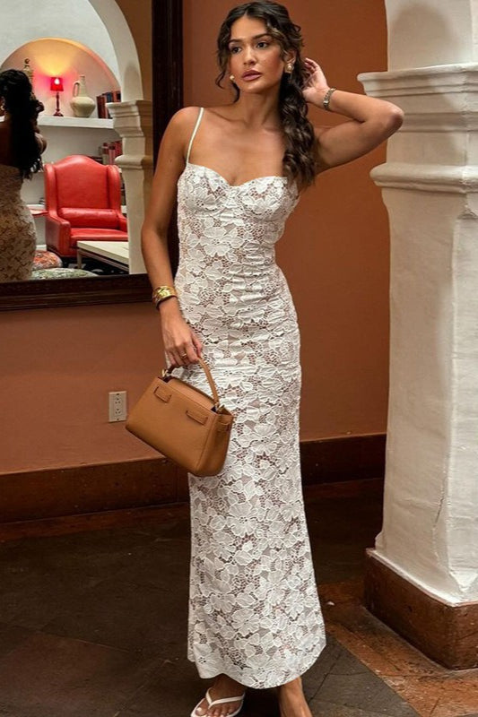 Elegant Lace Patchwork Cami Maxi Lace Dress - View 5