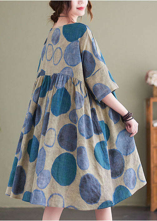 Oversized Crew Neck Short Sleeve Polka Dot A-Line Midi Dress - View 2