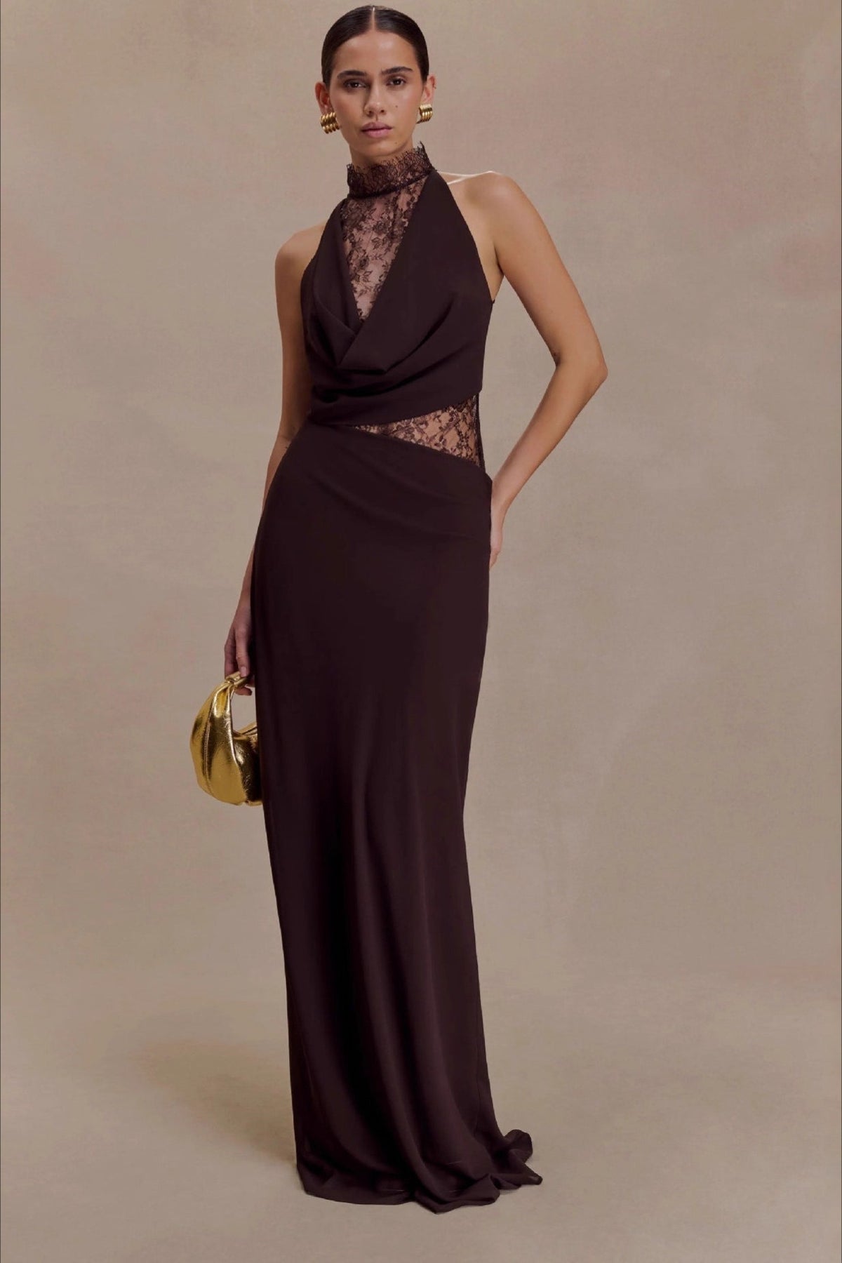 Halter Neck Lace Cut Out Backless Bias Cut Maxi Dress - View 2