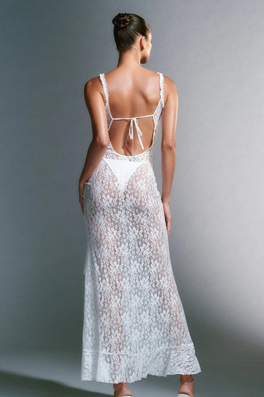 Backless Lace Bodycon Maxi Dress