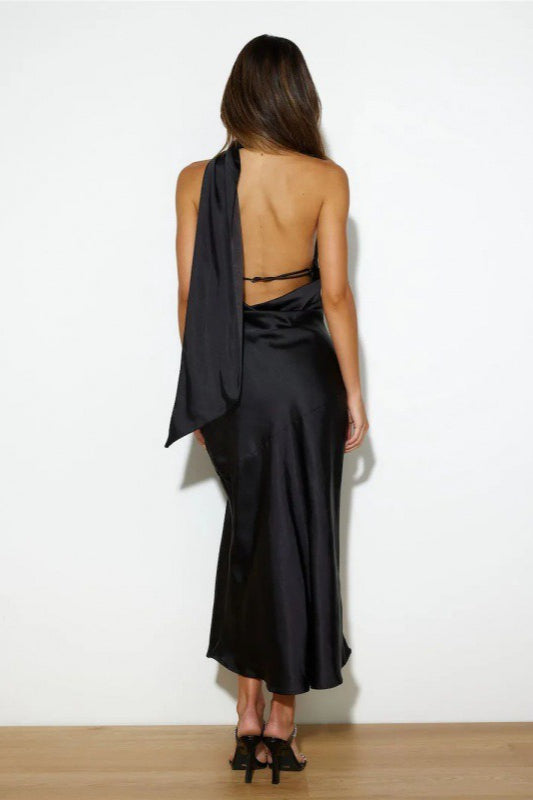 Chic Satin Slit Backless Cocktail Dress - View 4