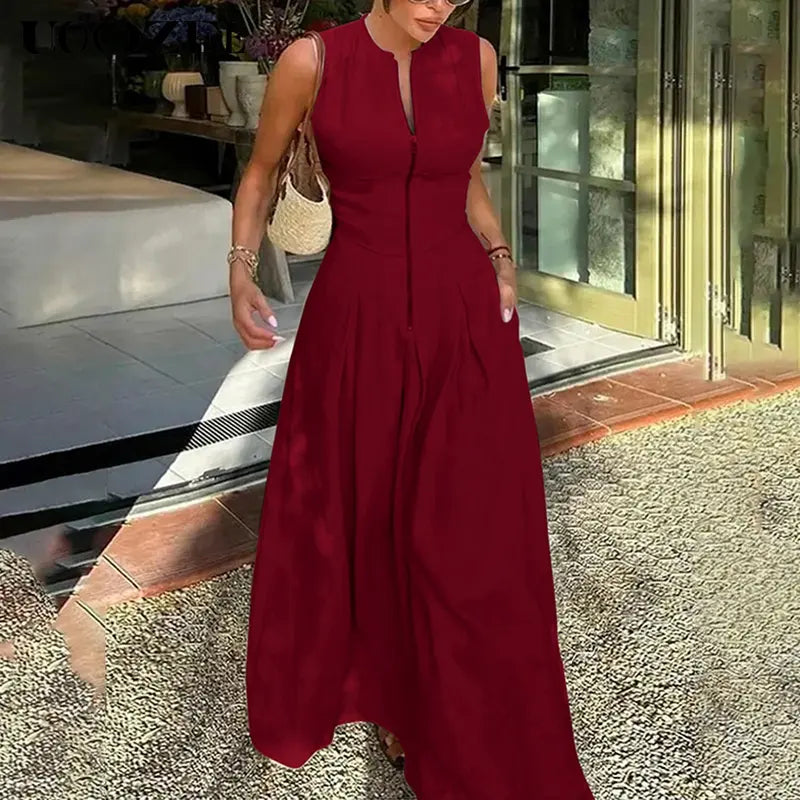Zip Front Sleeveless Fit and Flare Maxi Dress 3