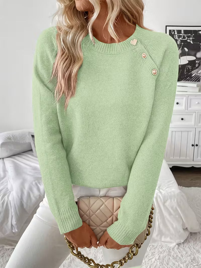 Crew Neck Long Sleeve Shoulder Button Sweater 6