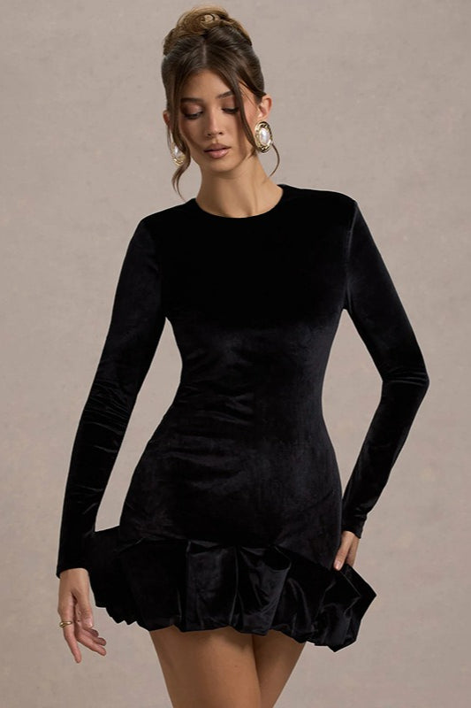Velvet Ruched Hem Mini Dress - View 4