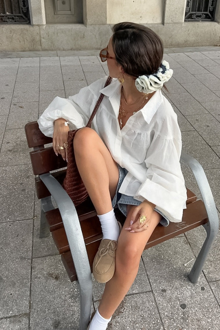 Smocked Lantern Sleeve Blouse