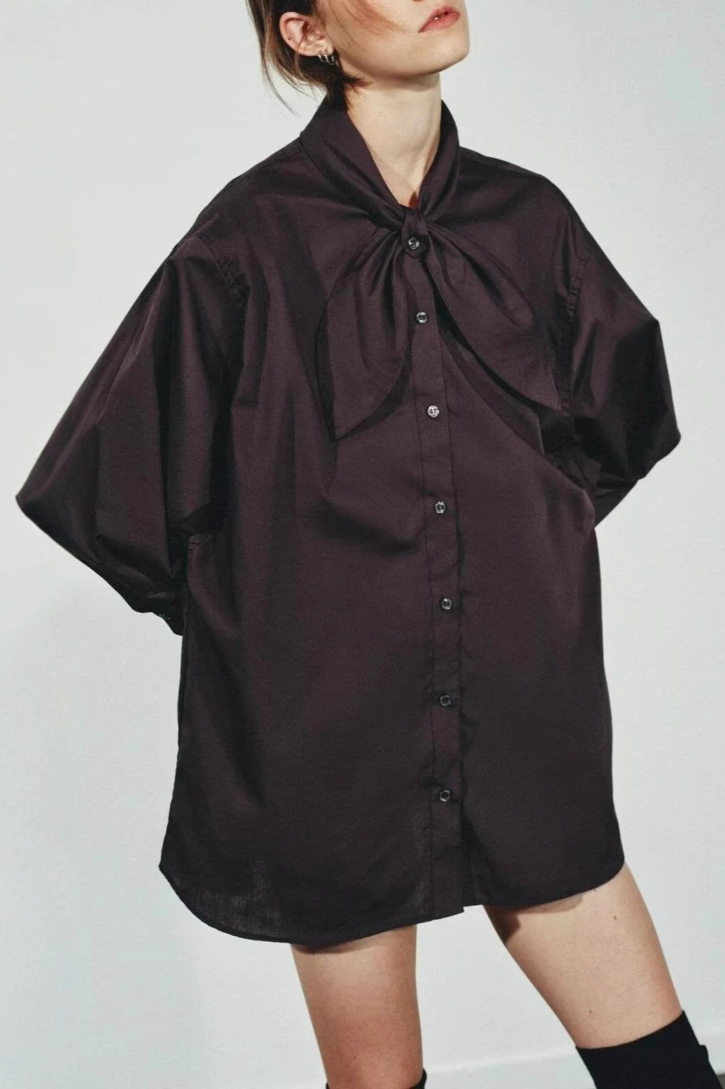 Chic Poplin Scarf Detail Blouse