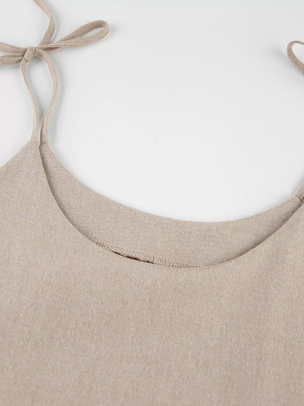 Tie Strap Scoop Neck Ruffle Waist Linen Look Mini Dress 11