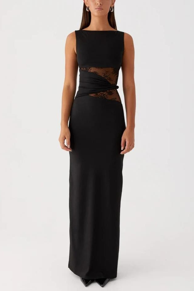 Slim Sheer Lace Paneled Maxi Lace Dress - View 7