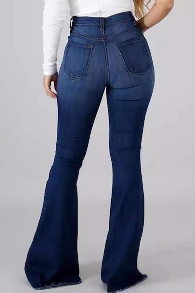 High-Waist Distressed Flared Denim Jeans
