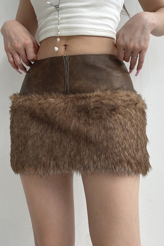 Leather Panel Faux Trim Bodycon Skirt