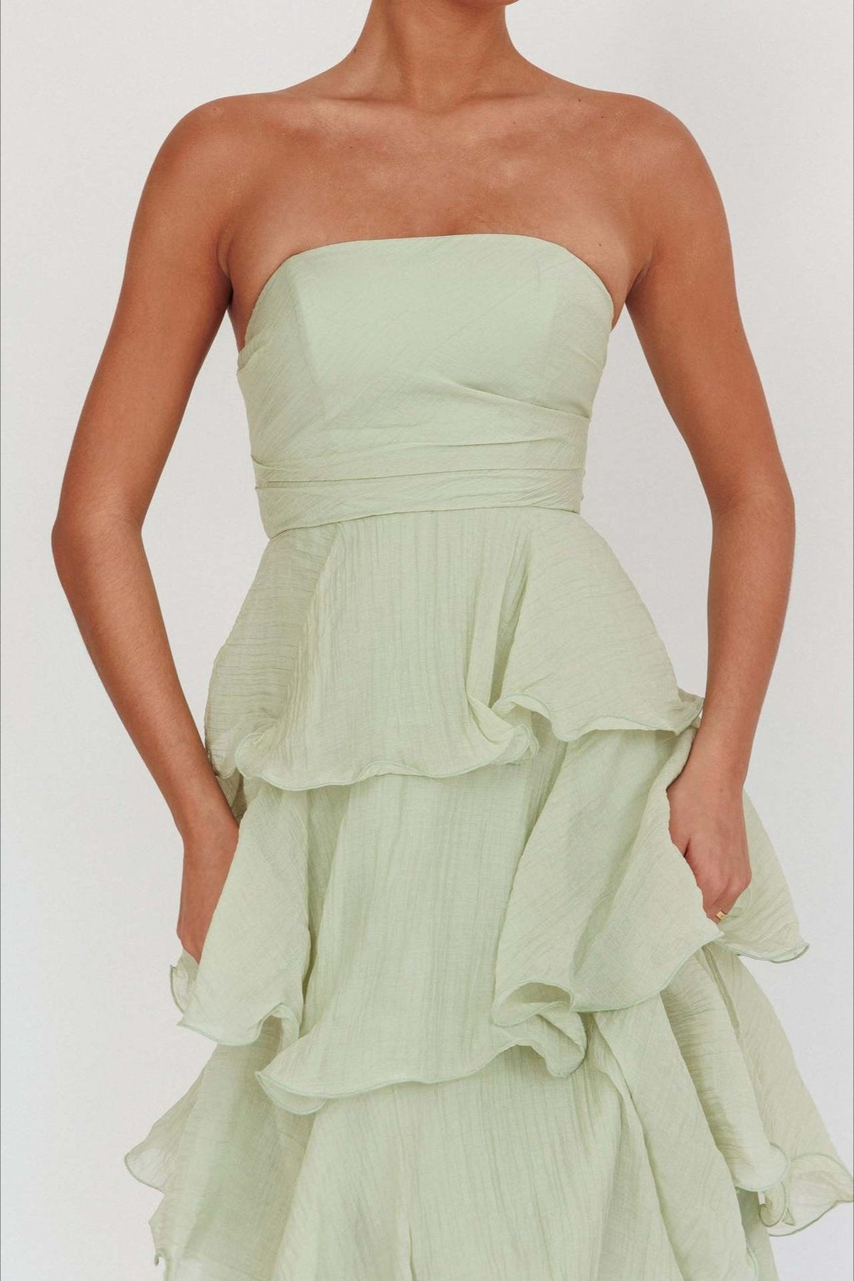 Strapless Tiered Ruffle Fit and Flare Midi Dress - View 15