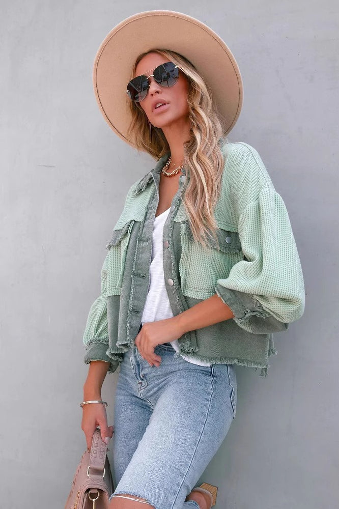 Brushed Waffle Long Sleeve Coat Green / S coats