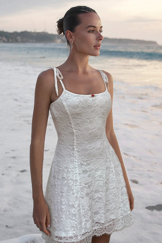 Lace Trim Waist Tie A-Line Cami Lace Dress